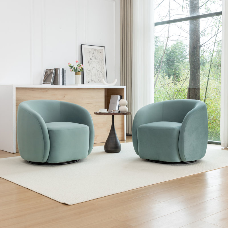 Arrun Velvet Swivel Barrel Chair, Blue