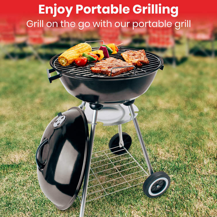 Alpine Cuisine Premium 14 Charcoal BBQ Grill Round for Outdoor Cooking,  Barbecue Coal Kettle Bowl Grill Portable Heavy Duty Round with Legs  Grilling