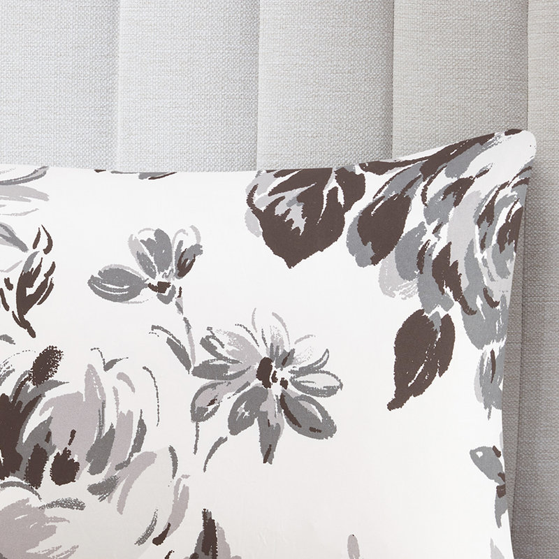 Édredon simple / simple TG à imprimé floral noir et blanc, 1 taie décorative, coussins décoratifs, matériau, grand édredon lavable à la machine, microfibre, 2 taies décoratives assorties, carré