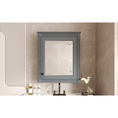 24'' X 27'' Wall Mounted Bathroom Storage Cabinet With Mirror, Medicine Cabinet With Height Adjustable Shelf, Over The Toilet Space Saver Cabinet