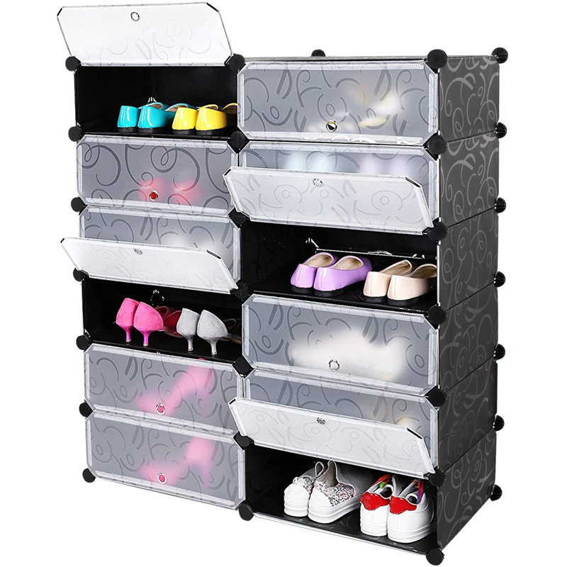 24 Pair Stackable Shoe Storage Box, Black