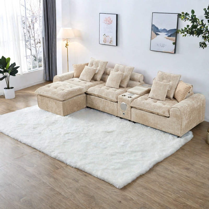 Canapé de coin surdimensionné avec rangement, canapé moderne en boucle camel de 143 pouces, Beige