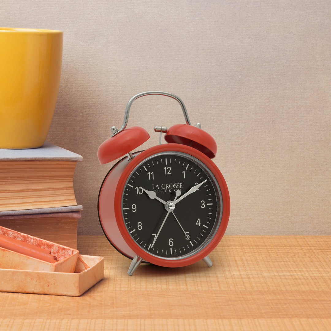 Analog Metal Quartz Movement / Crystal Tabletop Clock with Alarm in Red La Crosse Technology
