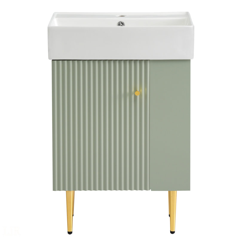 21.6" Bathroom Vanity, Combo Cabinet, Bathroom Storage Cabinet, Single Ceramic Sink, Right Side Storage, Bathroom Vanity