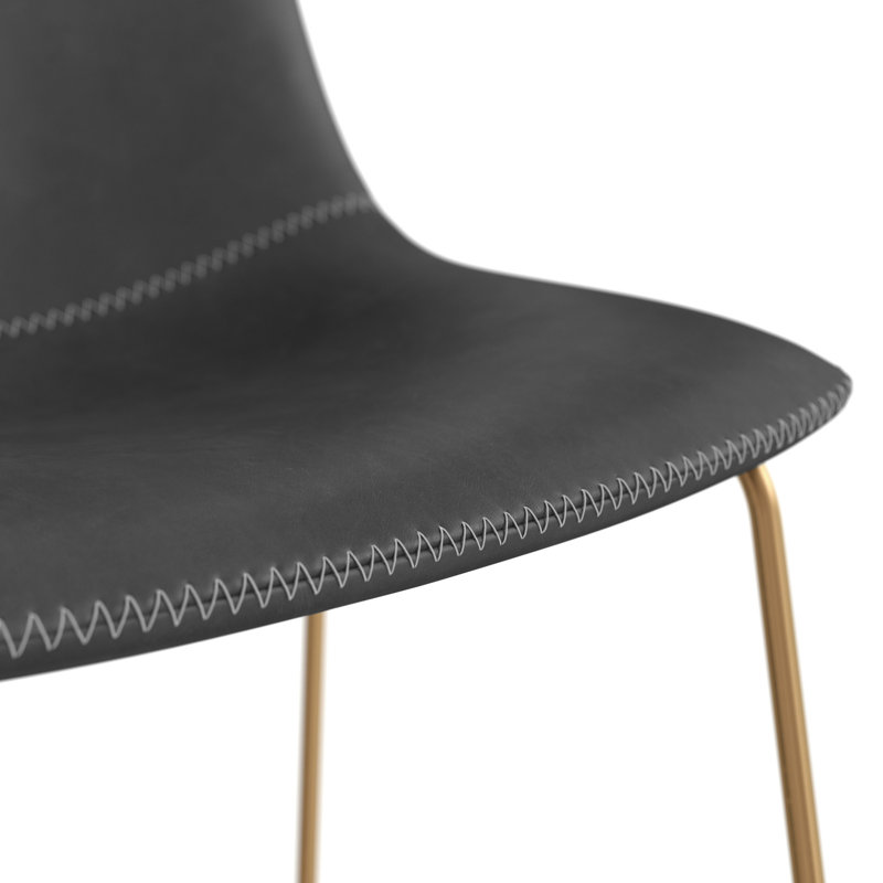 Nia Vegan Leather Side Chair, Gold, Gray Vegan Leather
