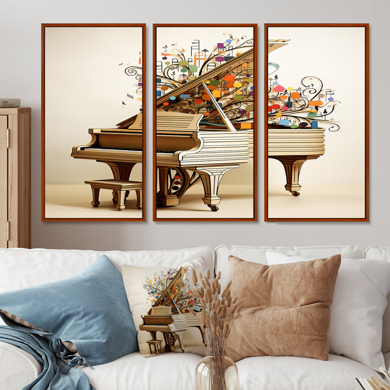 Jolley - ensemble d'art mural piano, H 28 po x l 36 po x P 1 po, Cadre flottant brun