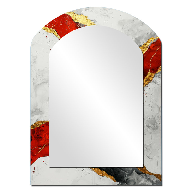 Fractal Volcano And Stone Energy III - Fractals Asymmetrical Wall Mirror, Red Arch Decorative Mirror, Printed Metal Art