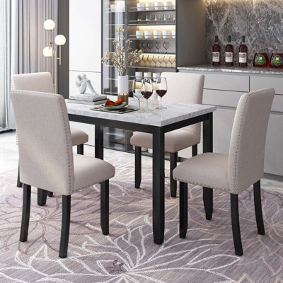5-Piece Dining Table Set For 4,Modern Kitchen Table And Chairs Set Of 4,Faux Marble Dining Table With 4 Upholstered Chairs For Small Space -  Lark Manor™, 2D1E711D7FD04730B3F03C734C7D91C6