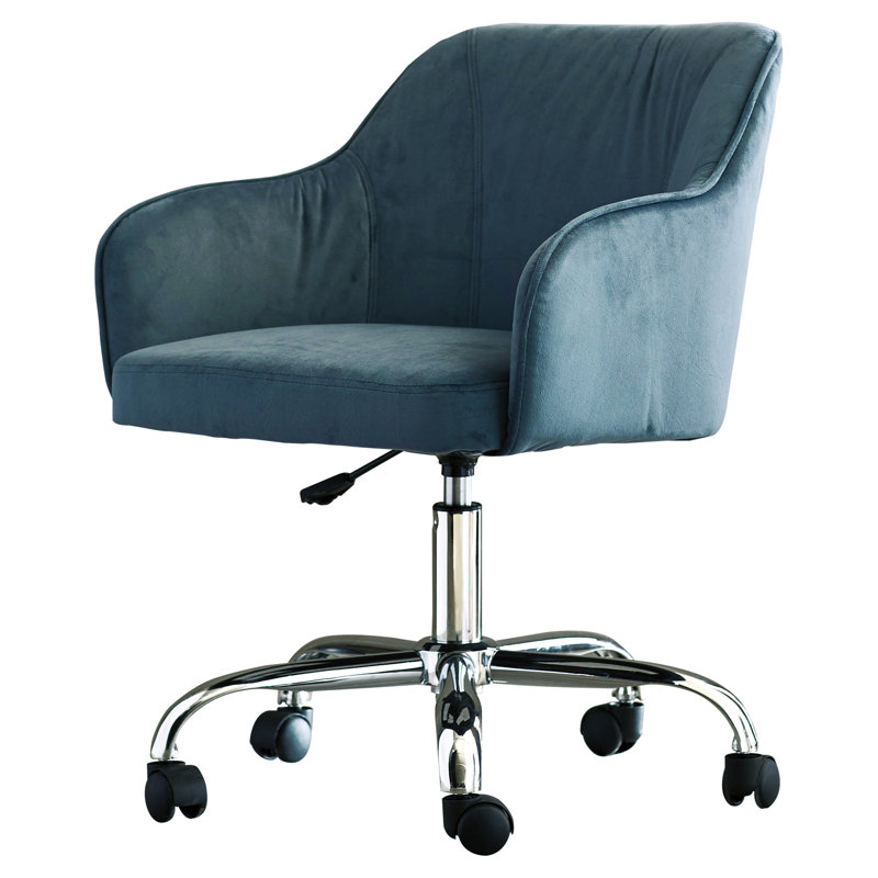 Atlantic Blue Velvet Fabric Swivel Task Chair with Polished Chrome Base