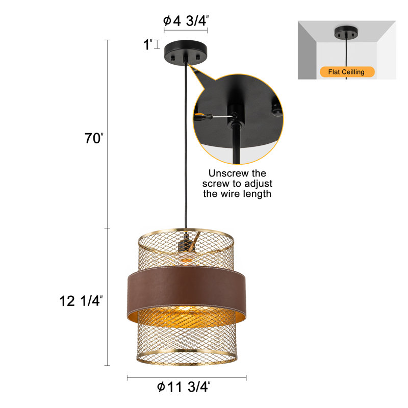 Ollia 1 - Light Brass Gold/Brown Leather Pendant
