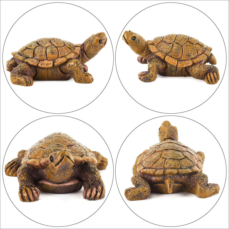 Set of 5 Miniature Brown Resin Tortoise Figurines for Garden Decor