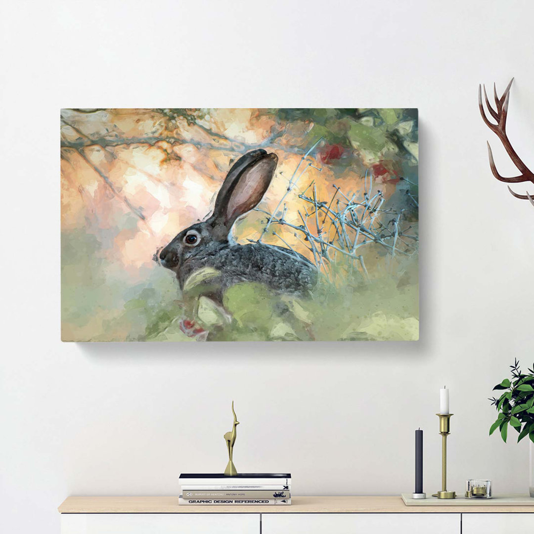 Hare In The Bushes In Abstract - Wrapped Canvas
