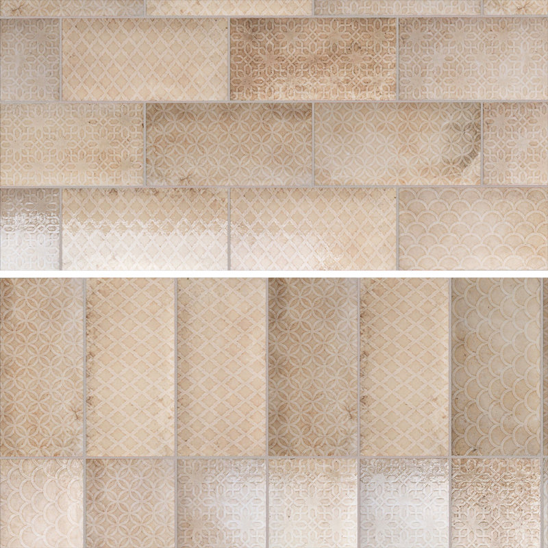 Camden 8" x 4" Ceramic Patterned Subway Tile, Beige