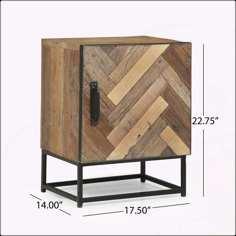 Table de chevet Boho Chic avec motif à lattes Zig-Zag, structure en fer robuste et grand espace de rangement pour les chambres à coucher modernes.