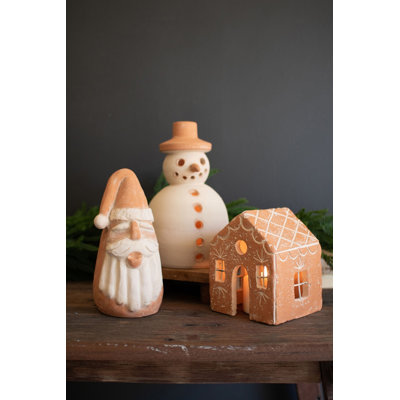  11"H Snowman Candle Luminary – Ivory and Terracotta Rustic Decor Set of 2