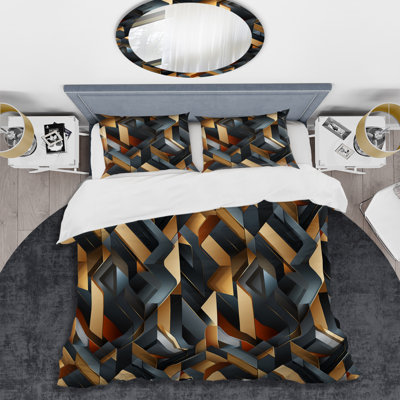 Ensemble de housse de couette géométrique noir Eildert