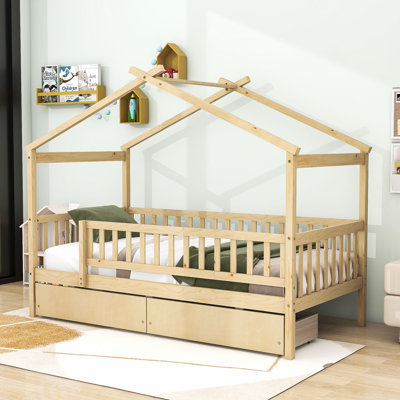 Ansam House Bed with Storage Drawers and Roof