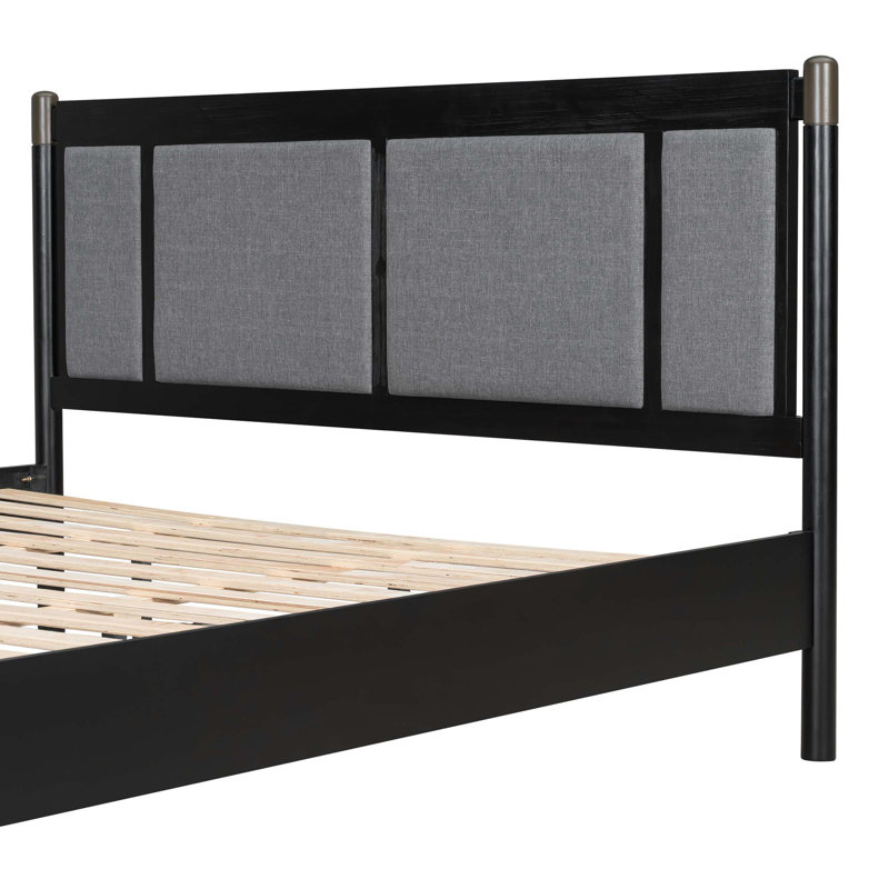 Très grand lit en bois massif, aucun sommier requis, Noir; gris foncé
