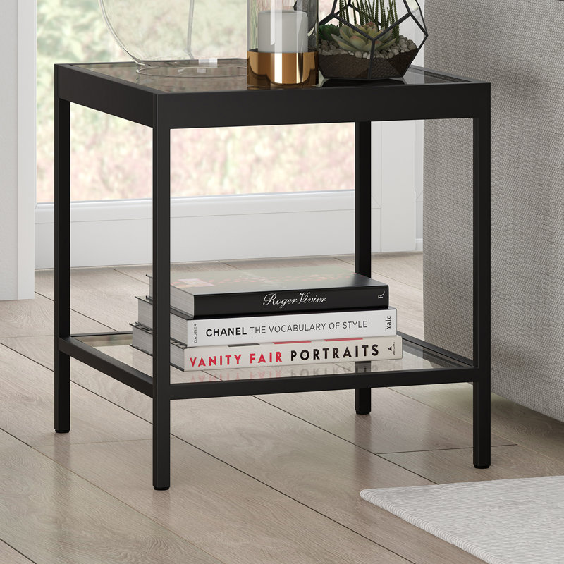 Alexis Glass Top End Table, Blackened Bronze