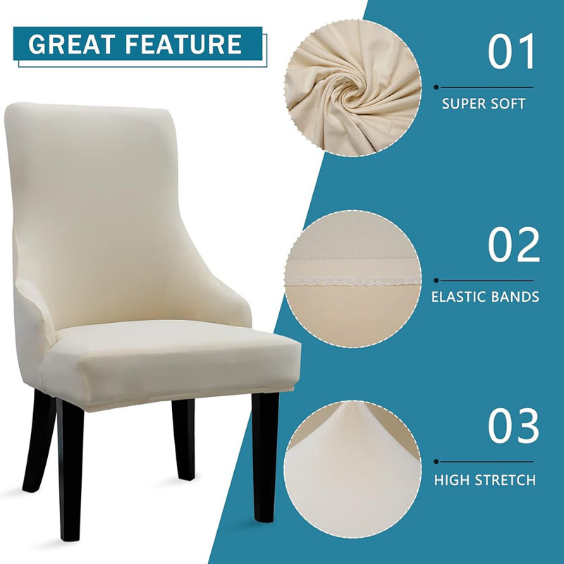 Housse pour fauteuil à oreilles - beige - ensemble de 2, extensible, lavable, compatible avec garniture cloutée, utilisation dans la salle à manger / salon