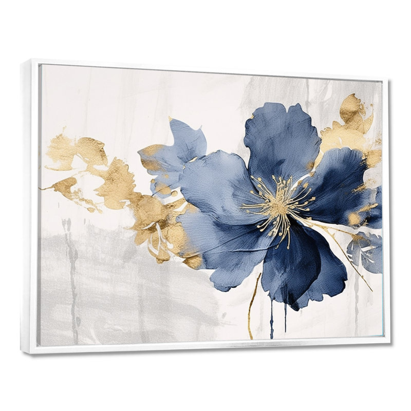 Hibiscus bleu et blanc, fleurs d'harmonie tropicale I - art mural floral, H 16 po x l 32 po x P 1 po, Cadre flottant blanc