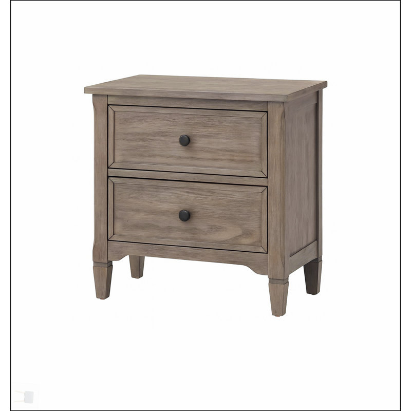 2-Drawer Nightstand With Round Bronze Pull Knobs, Wire-Brushed Warm Finish For Rustic Charm And Storage
