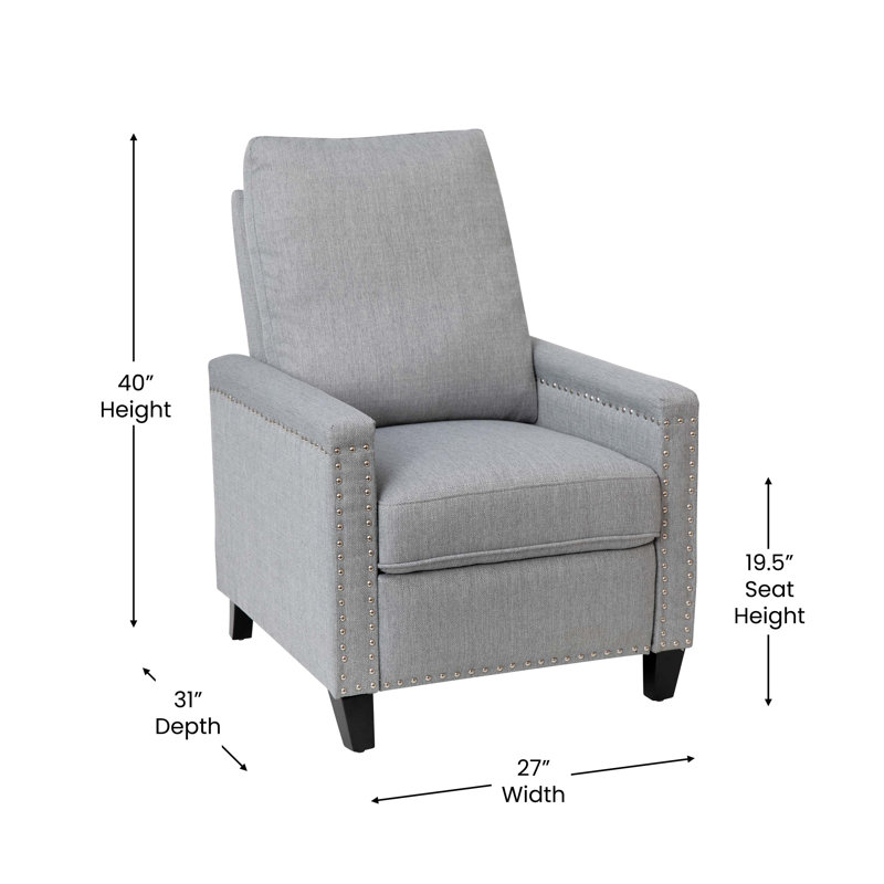 Carson Light Gray Fabric Push Back Recliner with Nailhead Trim