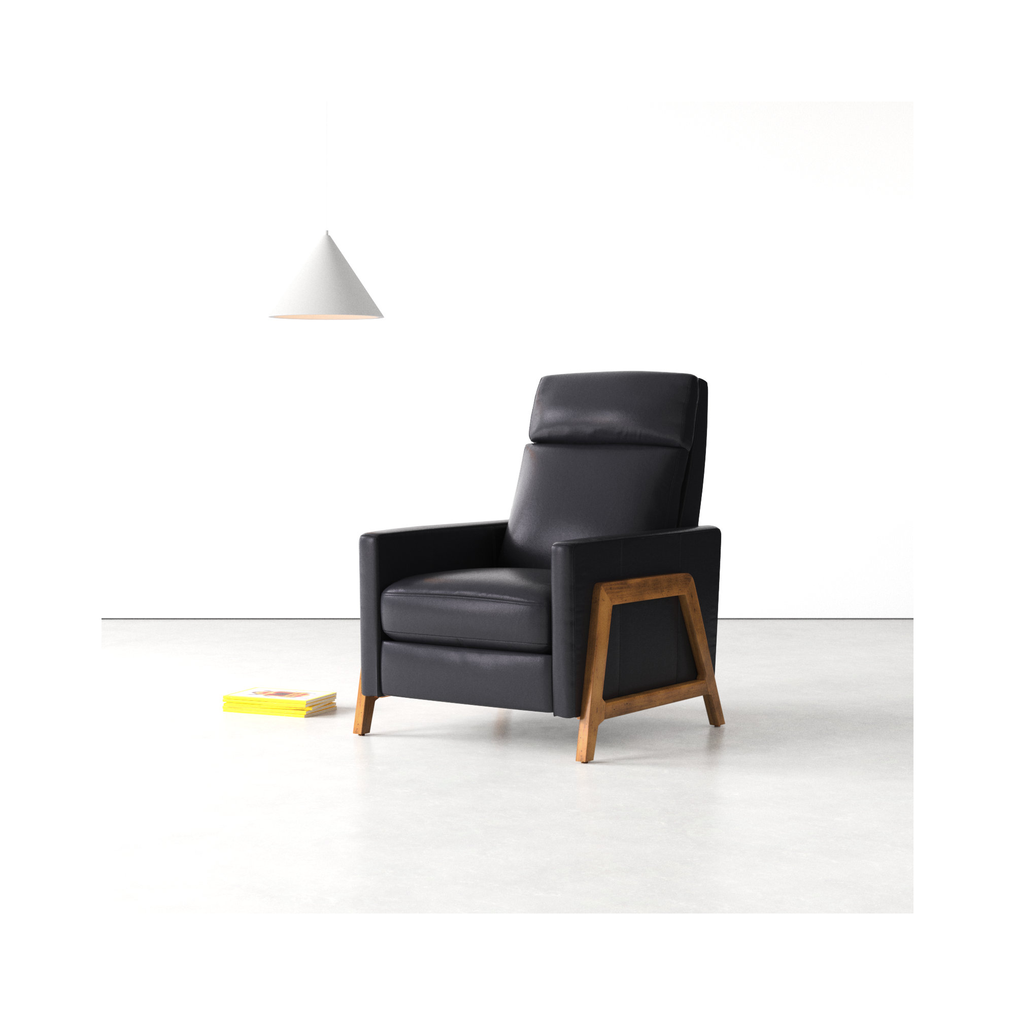 Bosse Genuine Leather Recliner, Black Genuine Leather