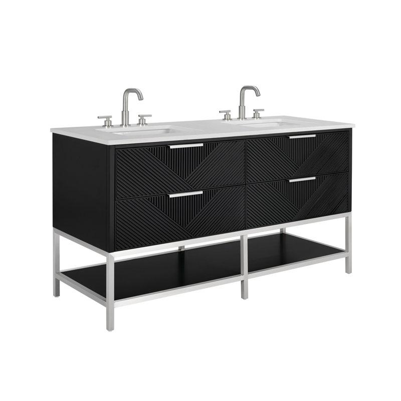 Diamond 60'' W Double Vanity, White Quartz, Charcoal Black, Brushed Nickel