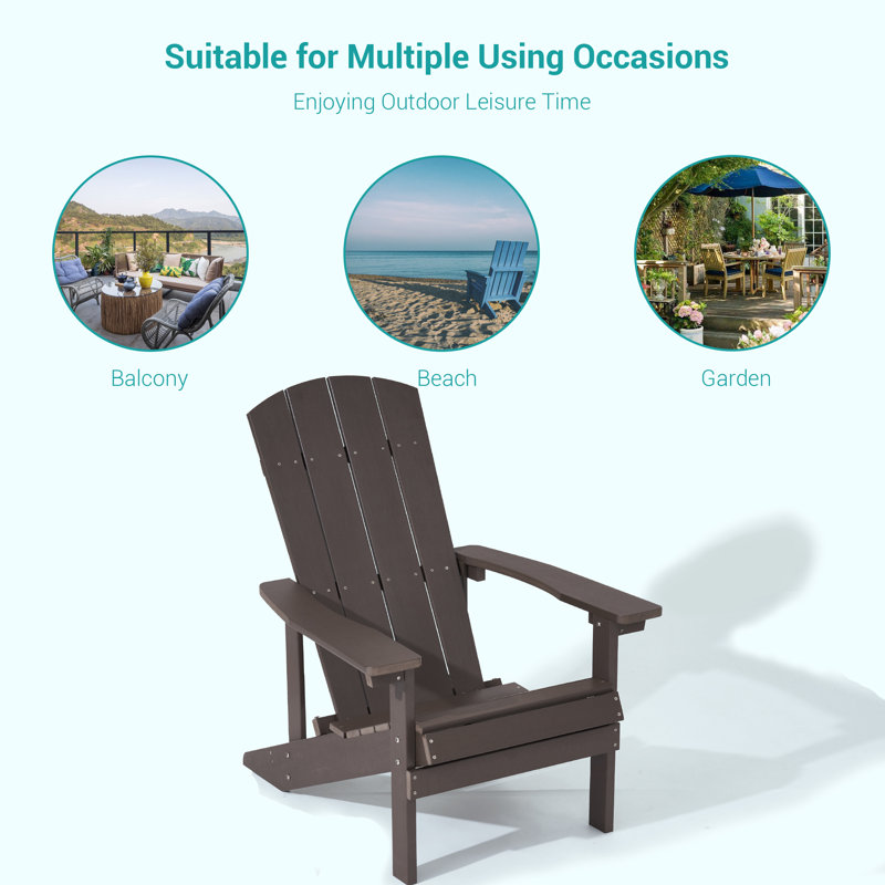 Younts Outdoor HIPS Plastic Adirondack Chair Modern Patio, Dark Brown