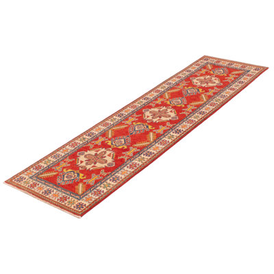 Tapis de couloir rouge en laine noué à la main de conception unique 2 pi 9 po x 10 pi 5 po Jaquil