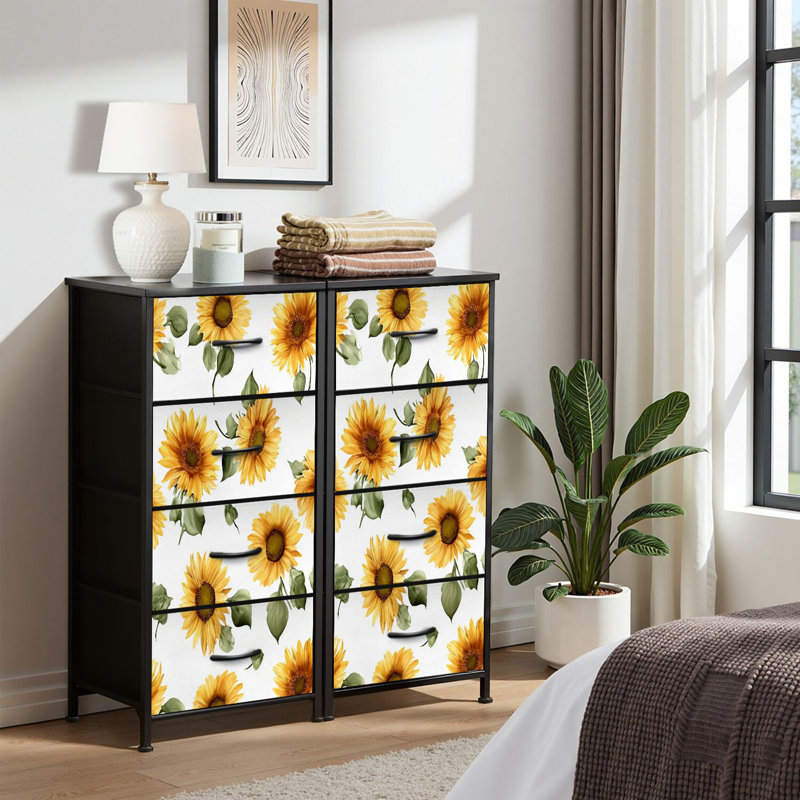 4 Drawer Dresser for Bedroom, Narrow Chest of Drawers, Wooden Top and Study Iron Frame 18"x37.5"-(WxH)
