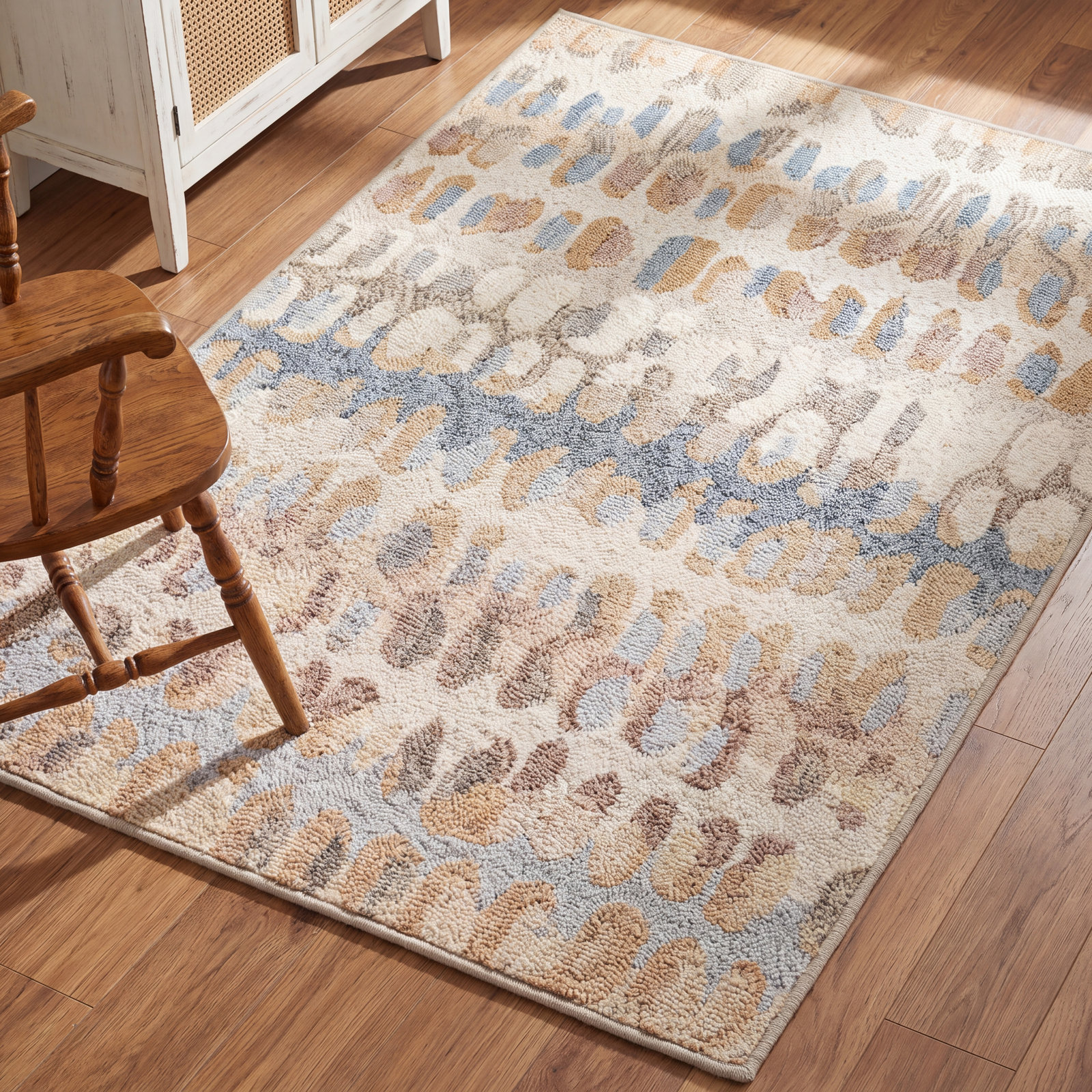 Paint Chip Natural Machine Printed Washable Rug, Rectangle 4' x 6'