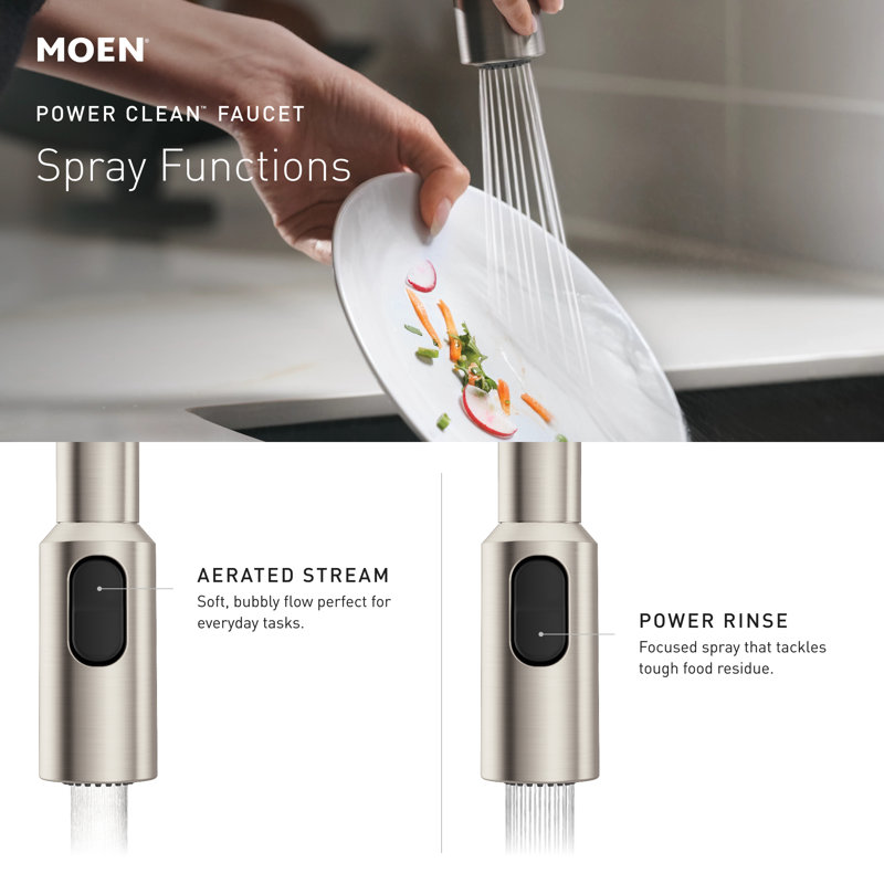 Moen Weymouth Pre-Rinse Spring Pull-Down Single Handle Kitchen Faucet, Polished Nickel, No SenSor
