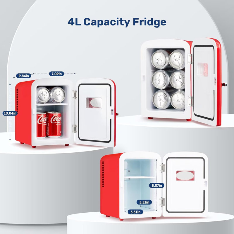 Simple Deluxe 4L/6 Can Mini Fridge with Observation Window, Portable Cooler & Warmer Freon-Free Small Refrigerator, Provide Compact Storage for Skincare, Beverage, for Bedroom, Office, Dorm