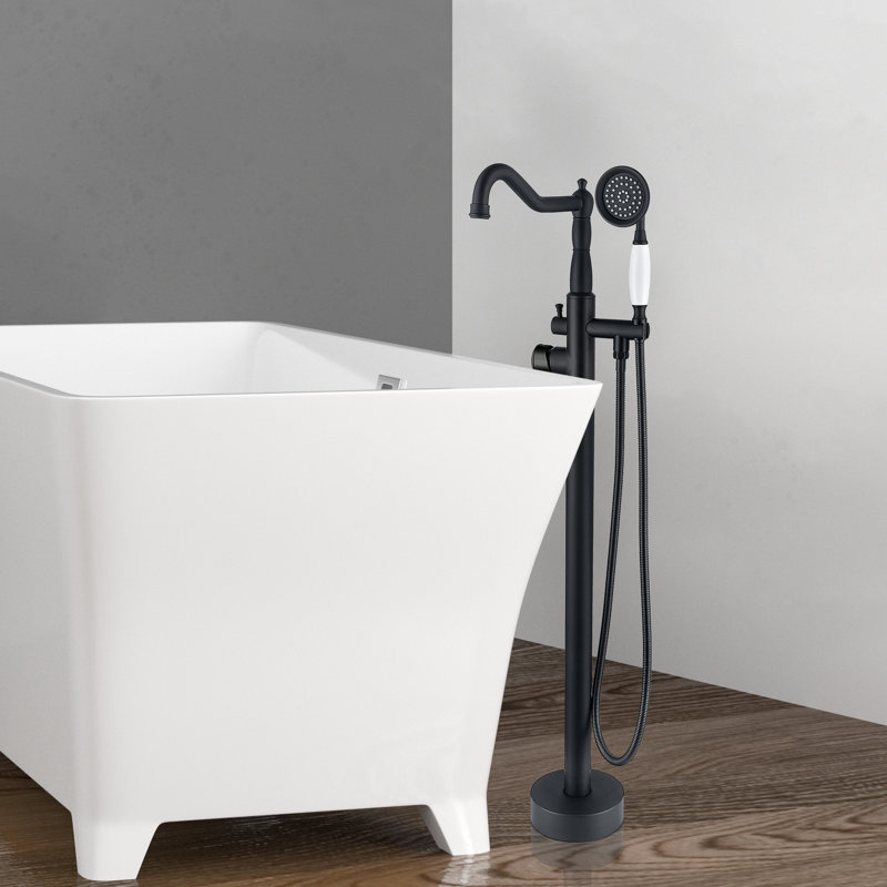 Matte Black Stainless Steel Freestanding Bathtub Faucet with Hand Shower