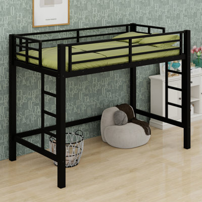 Metal Loft Bed With Integrated Ladder And Guardrails