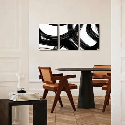 3 pièces de décoration murale en toile 12 x 16 pouces coup de pinceau abstrait noir et blanc pour le salon, la chambre à coucher