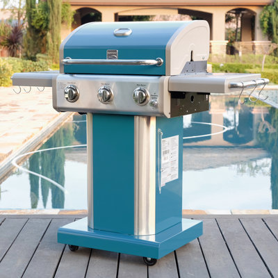 Kenmore 3-Burner Propane Gas Grill with Foldable Side Tables for Outdoor BBQ