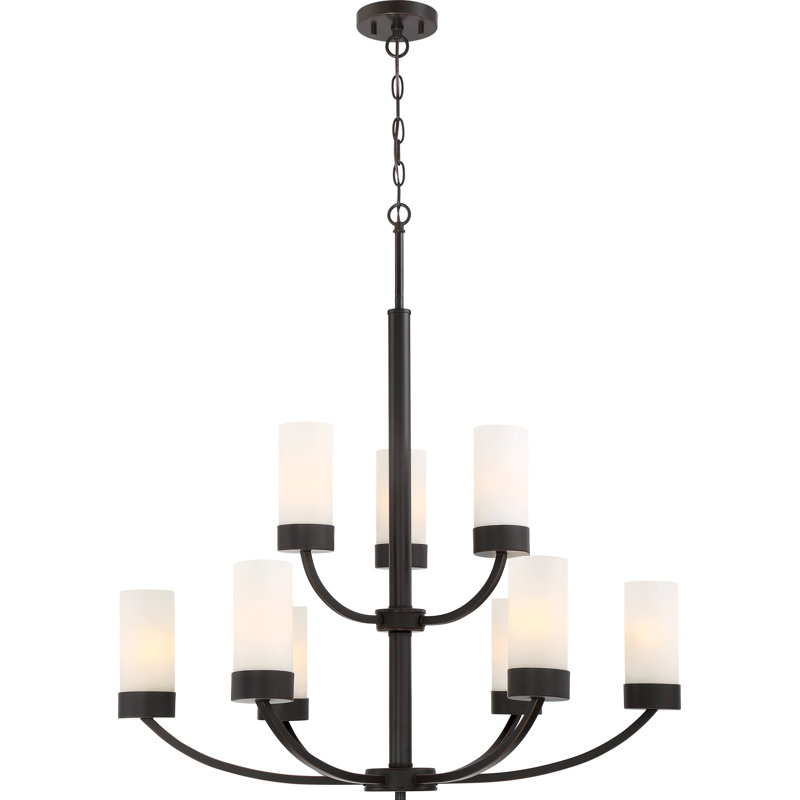 Lustre à niveaux 9 lumières Ashaan, Bronze