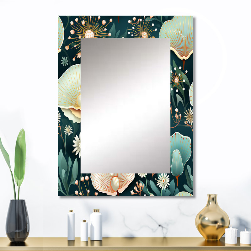 Motif côtier de coquillages côtiers - miroir mural côtier, miroir décoratif vert, impression d'art en métal, 32 po x 24 po
