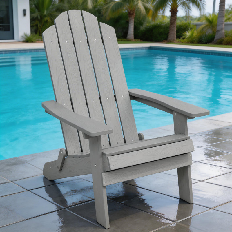 All Weather Outdoor HIPS Plastic Folding Adirondack Chair Fire Pit Chairs Oversized Patio Chair, Light Gray