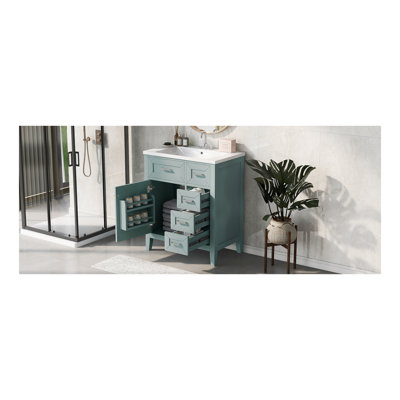 Ensemble de meuble-lavabo avec lavabo, armoire de salle de bain avec tiroirs, structure solide et panneau de fibres à densité moyenne