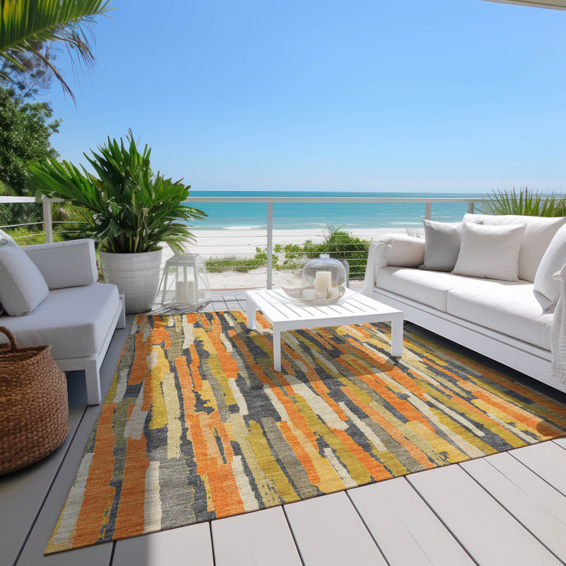 Tapis orange intérieur / extérieur lavable à la machine Christain ACN1317, Rectangle 10 pi x 14 pi
