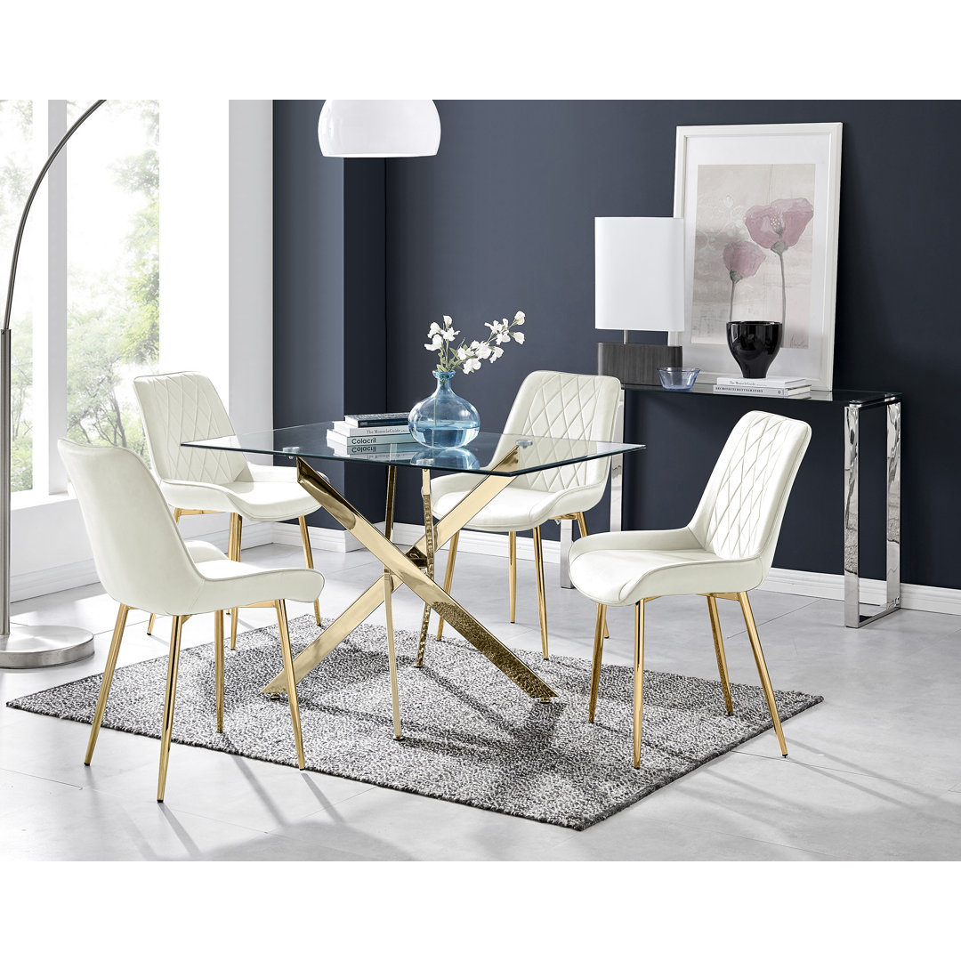 Lenworth Modern Chrome Metal and Glass Dining Table Set with 4 Luxury Velvet Dining Chairs East Urban Home