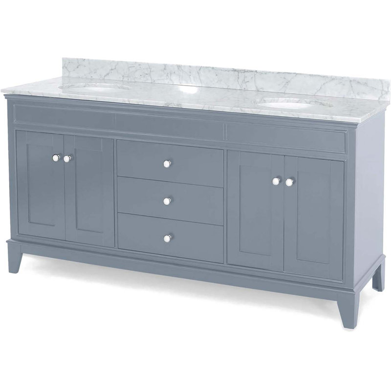 Meuble-lavabo double 73 po avec plateau en marbre Axenia, Gris