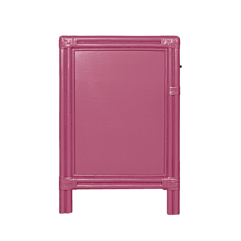 Clara Collection 1 - Drawer Rattan Nightstand, Hot Pink