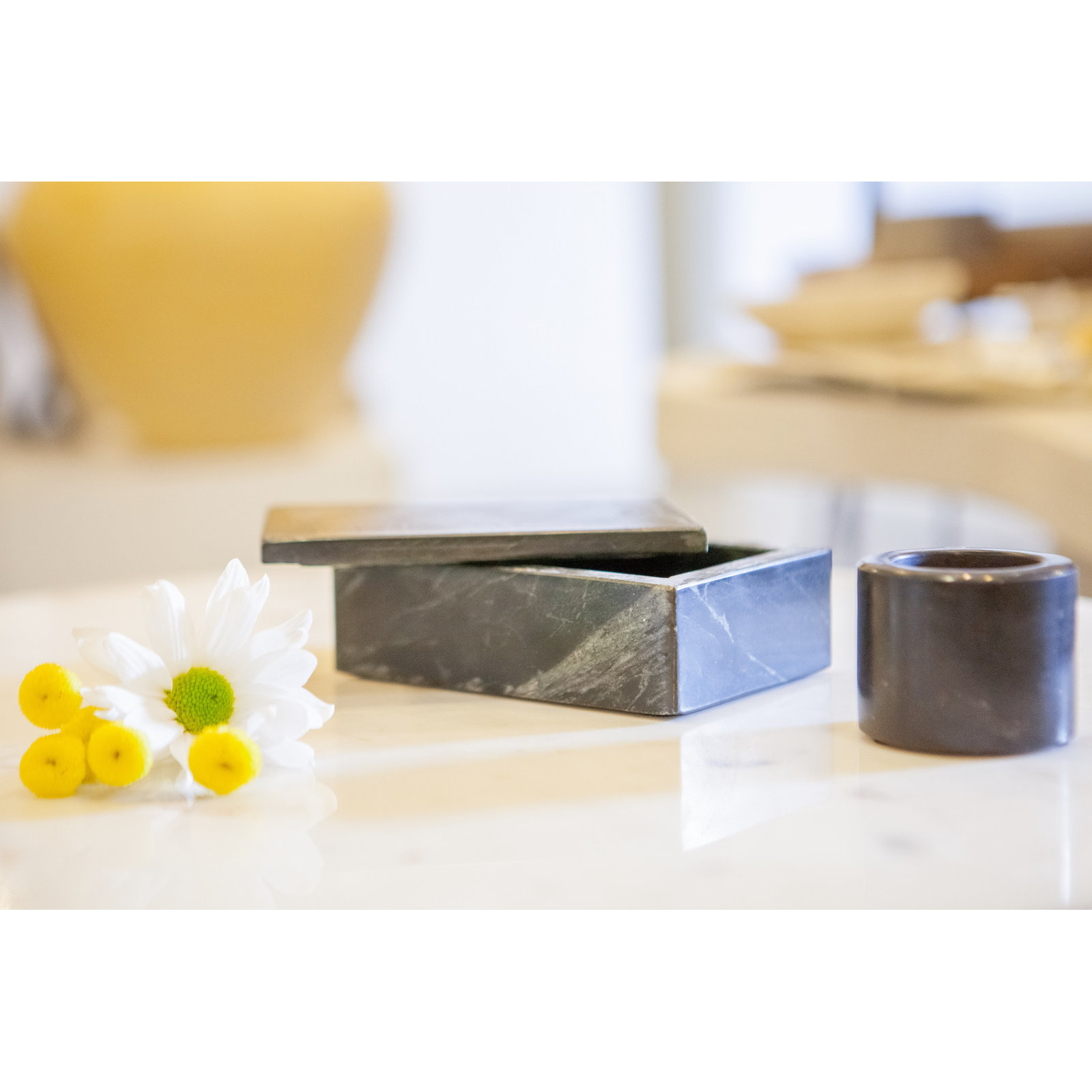 Matheson Marble Cylinder Votive Holder, Black