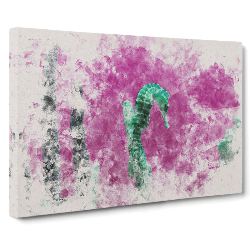 Green Seahorse - Wrapped Canvas Print, 35cm H x 50cm W x 3cm D