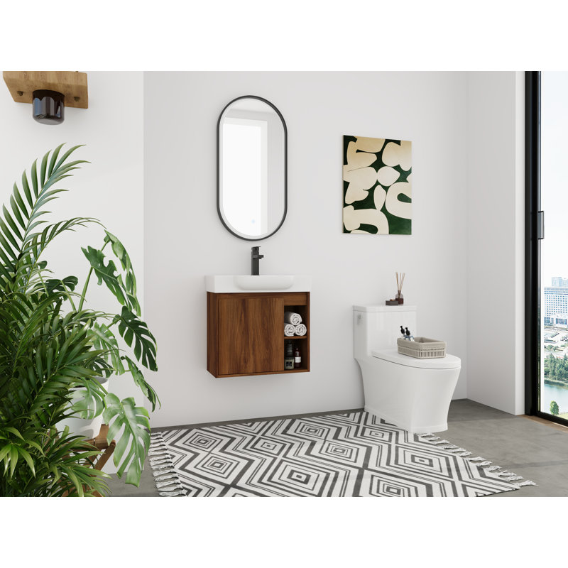 24'' Wall-Mounted Bathroom Vanity with White Ceramic Sink & Soft-Close Door, KD-Packing